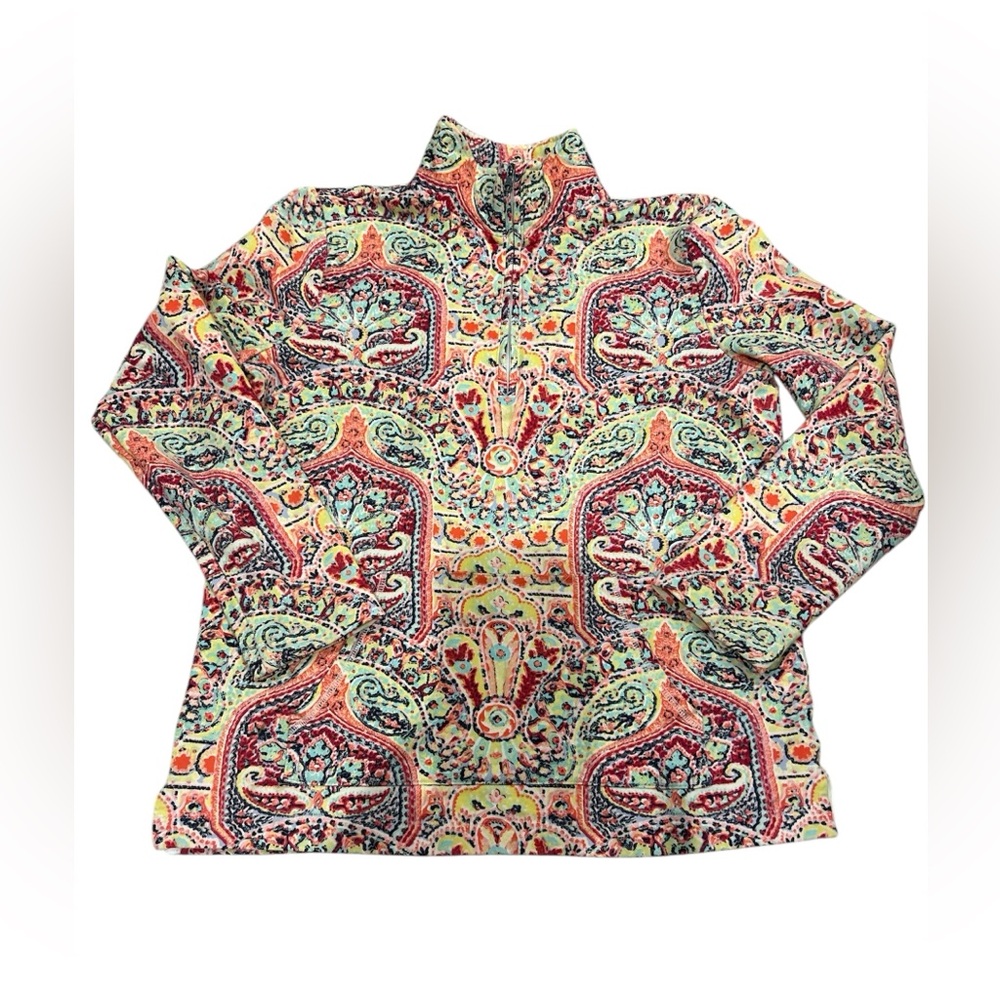 Talbots Thick Zip Up Pullover Paisley Print